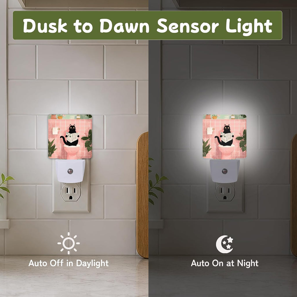 Night Light, Black Cat Bathroom Night Lights Plug into Wall for Bedroom Bathroom Hallway Kitchen, Dusk to Dawn Sensor Decorative Gift for…
