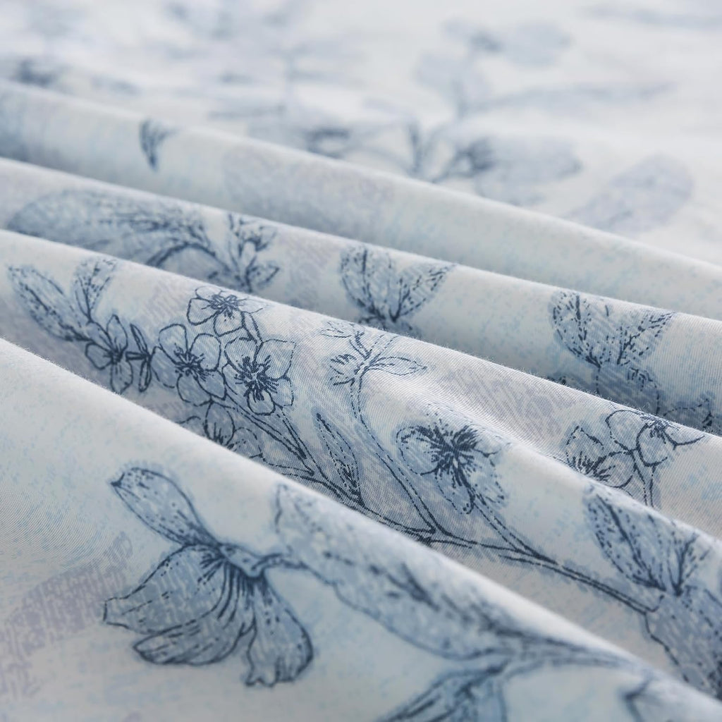 Puralens Grey Floral Duvet Cover King Size 3Pcs, 100% Cotton Flower Patterned Boho Comforter Cover Set with Zipper, Soft Crisp White Percal…