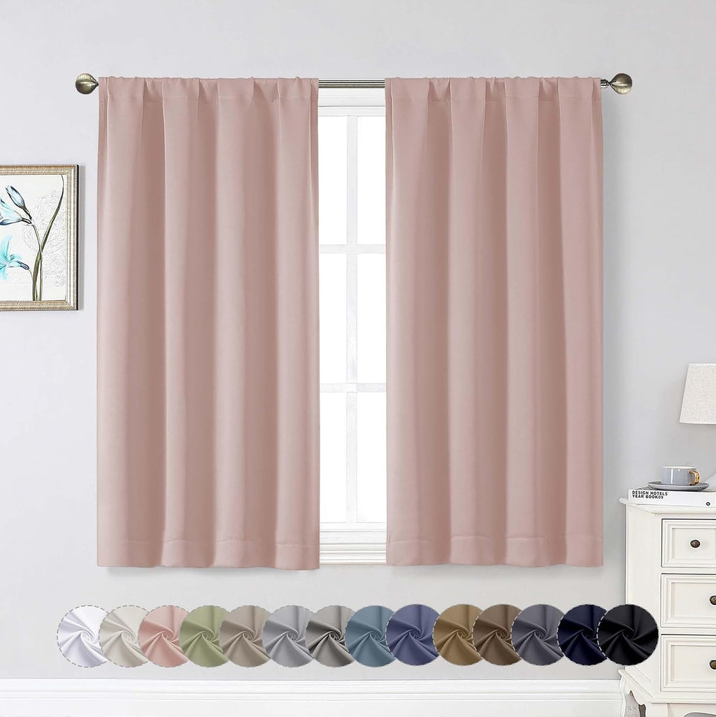 WelvetBLK Blush Room Darkening Curtains for Bedroom Living Room 45 Inch Length 2 Panels Set, Soft Solid Thermal Insulated Rod Pocket Short…