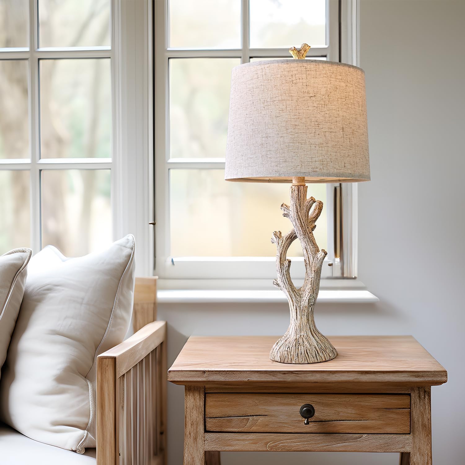 OYEARS Farmhouse Table Lamps Set of 2 for Living Room Bedroom Bedside Tree Lamp Nightstand End Table 25" Lamps Vintage Natural Style
