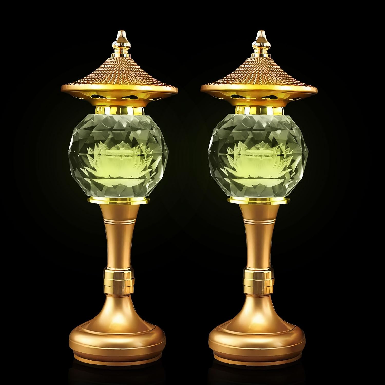 1 Pair-7 Color LED Lotus Flower Lamp - Pineapple Shape Crystal Lotus Buddhist Lamp Lights, Buddha Lamp Light with Adjustable Switch for…