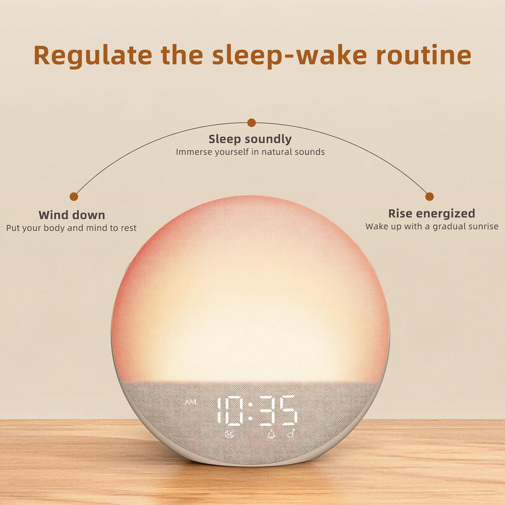 Sunrise Alarm Clock White Noise Machine: Natural Wake Up Light - Dimmable Clock with Bluetooth Speaker for Bedroom - 25 Sleep Sounds for…