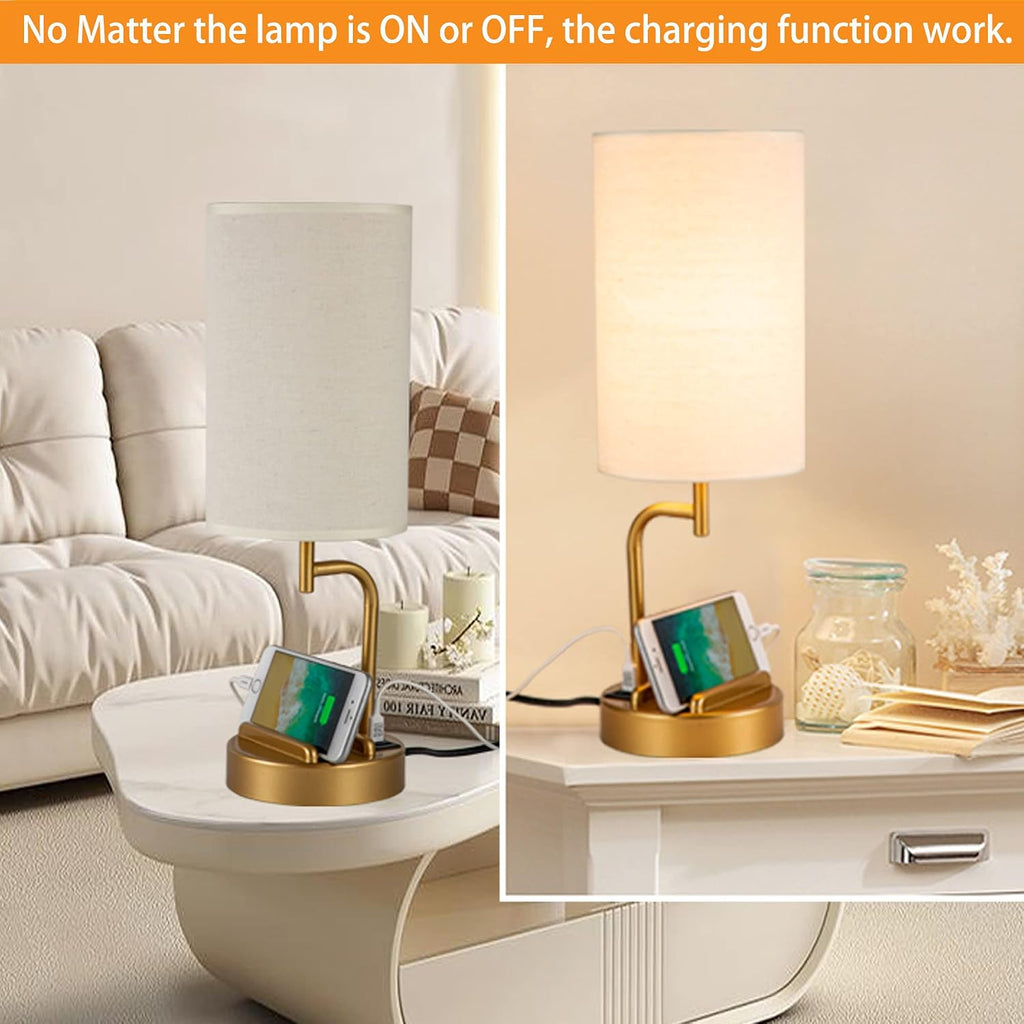 Dreamholder Touch Control USB Table Lamp, Upgraded 3-Way Dimmable Bedside Desk Lamp with USB C & A Charging Ports and AC Outlet…