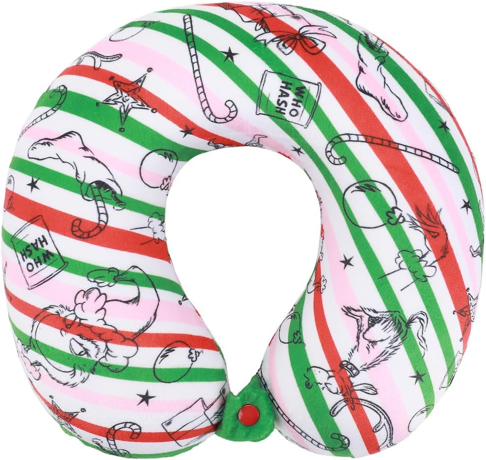 Bioworld The Grinch Merry Grinchmas 3-Piece Memory Foam Neck Pillow Eye Mask & Luggage Tag Set