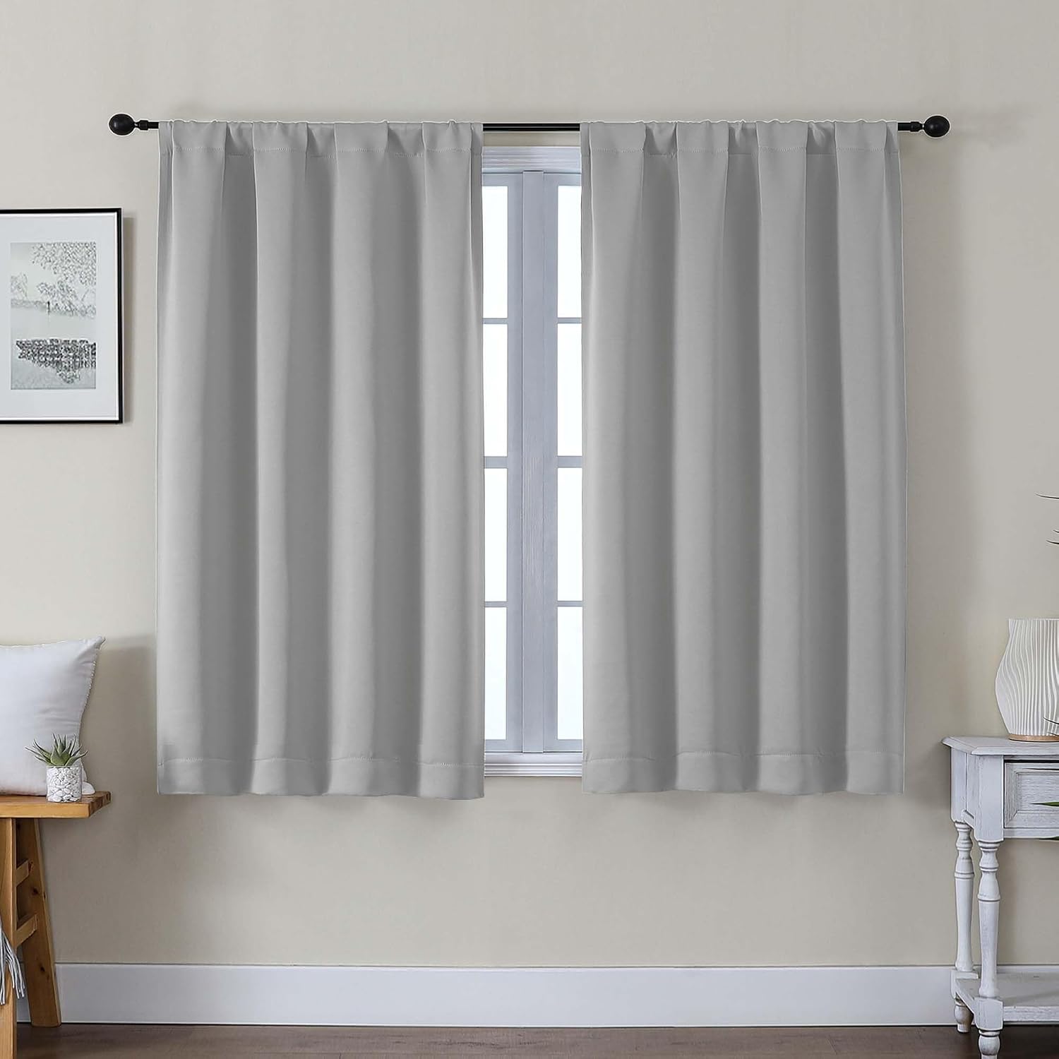Gwine Blackout Curtains for Bedroom 45 Inch Length, Thermal Insulated Room Darkening Short Curtains, Rod Pocket Drapes for Bathroom…
