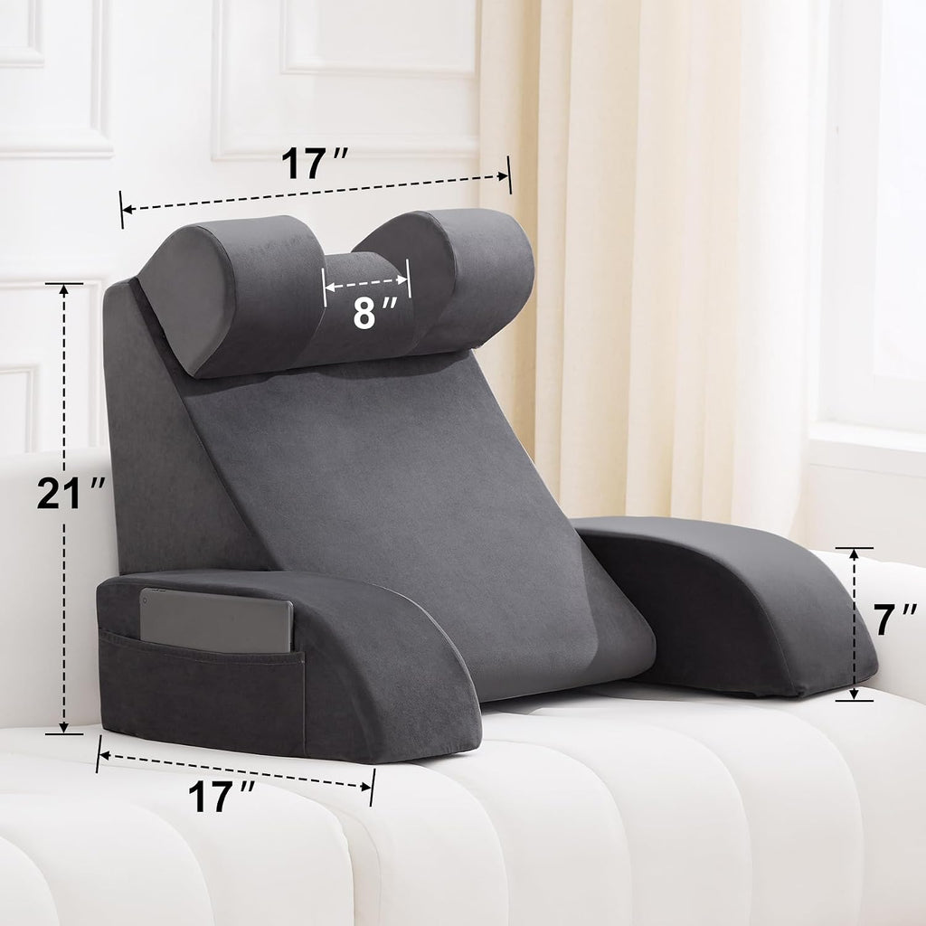 Velorose Reading Pillow for Sitting in Bed Adult, Back Pillow for Bed Sitting up, Backrest Pillow with Arms, Back Support Pillows for Gamin…