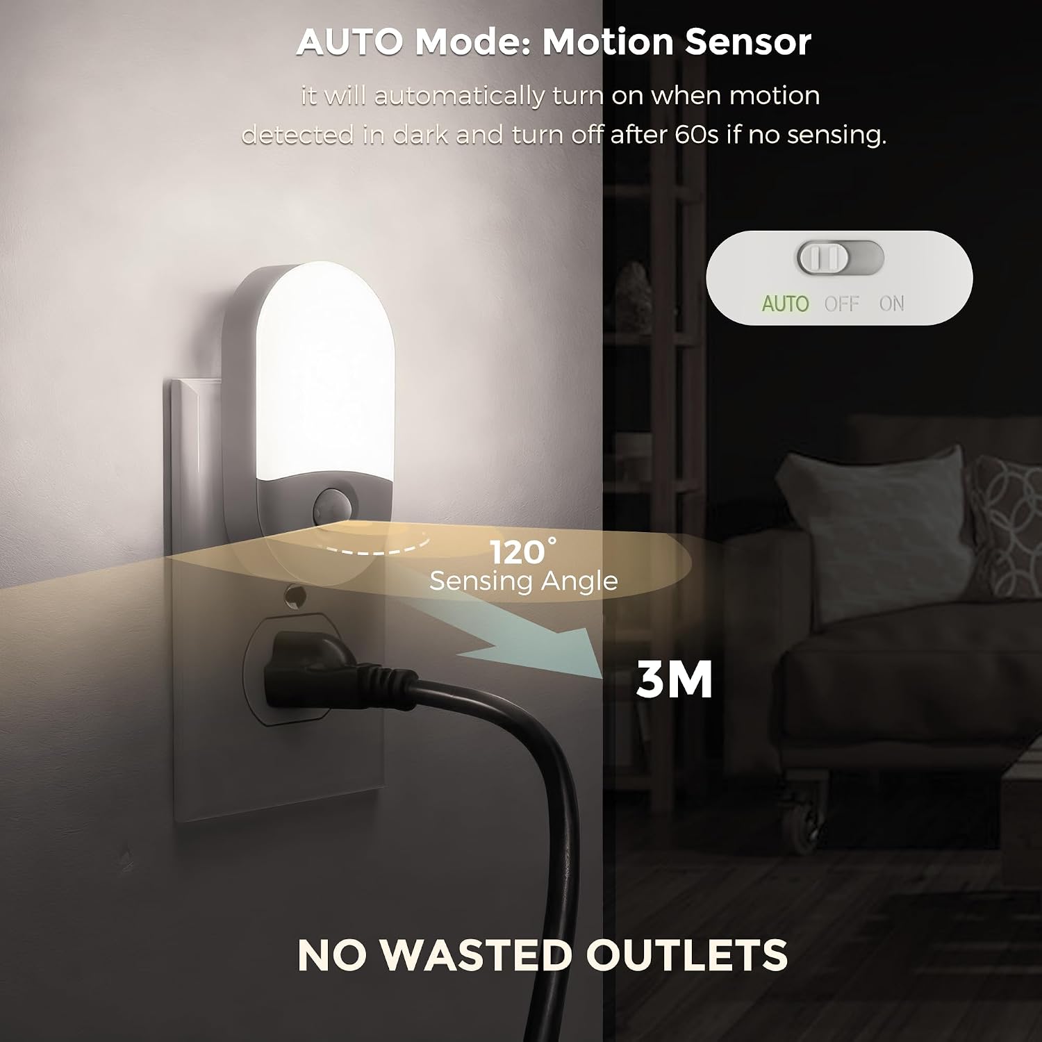 L LOHAS LED Motion Sensor Night Light, 2Pack, Motion Activated Night Light, Night Lights Plug into Wall, 3CCT Amber/3000K/5000K…