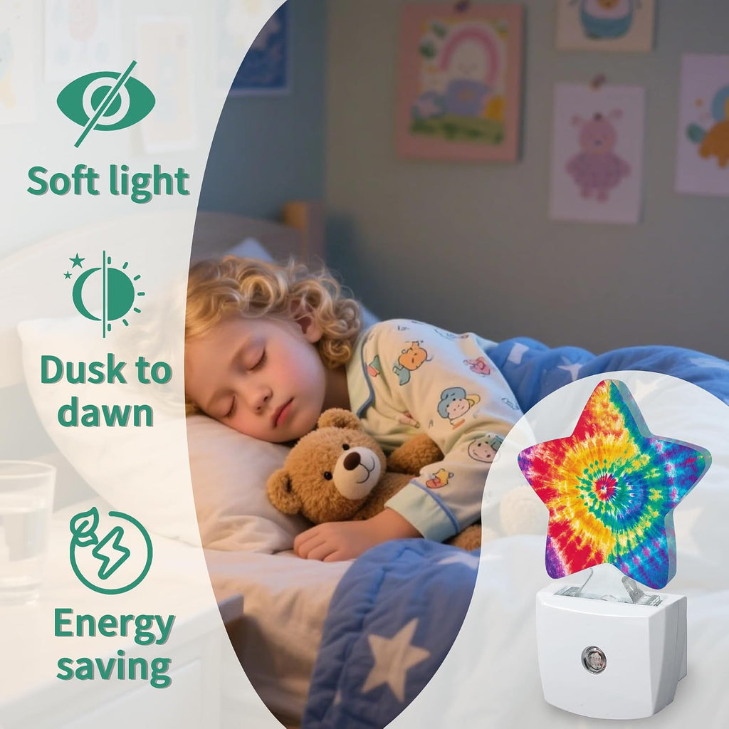 Colorful Tie-dye Star Night Light Plug in, Soft Glow Night Light for Kids Bedroom Nursery, Gentle Warm Light for Sleep, Compact Lamp for…