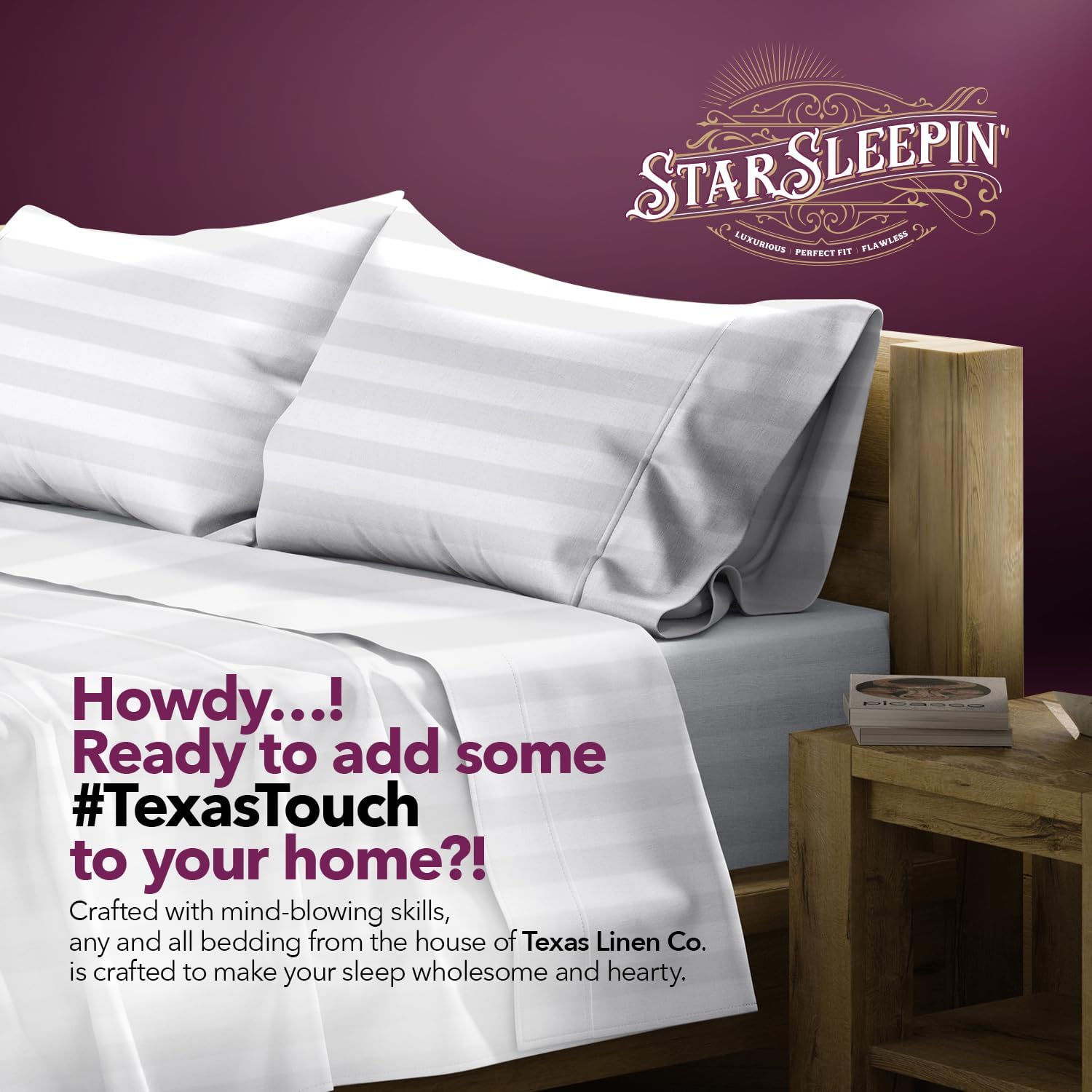 TEXAS LINEN CO. 100% Egyptian Cotton Pillow Cases King Size Set of 2 - Luxury 1200 Series Star Sleepin' Damask Sateen Pillow Covers…