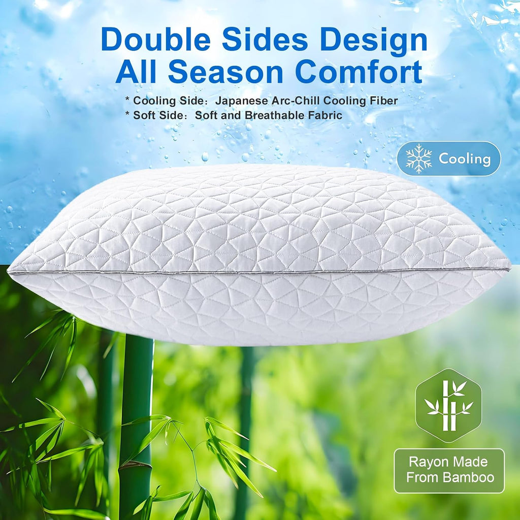 Seyfote Cooling Pillows Queen Size Set of 4, Shredded Memory Foam Pillows, Adjustable Firm Bed Pillows Cool Cold Pillow for Hot Side Back S…