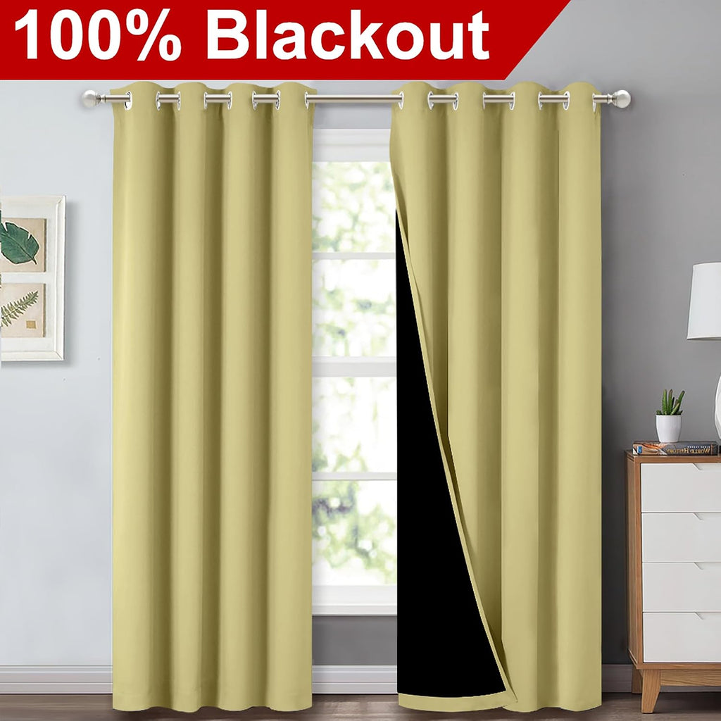 Nicetown Paler Yellow Full Shade Curtain Panels, Pair of Energy Smart & Noise Blocking Out Blackout Drapes for Dining Room Window, Thermal…