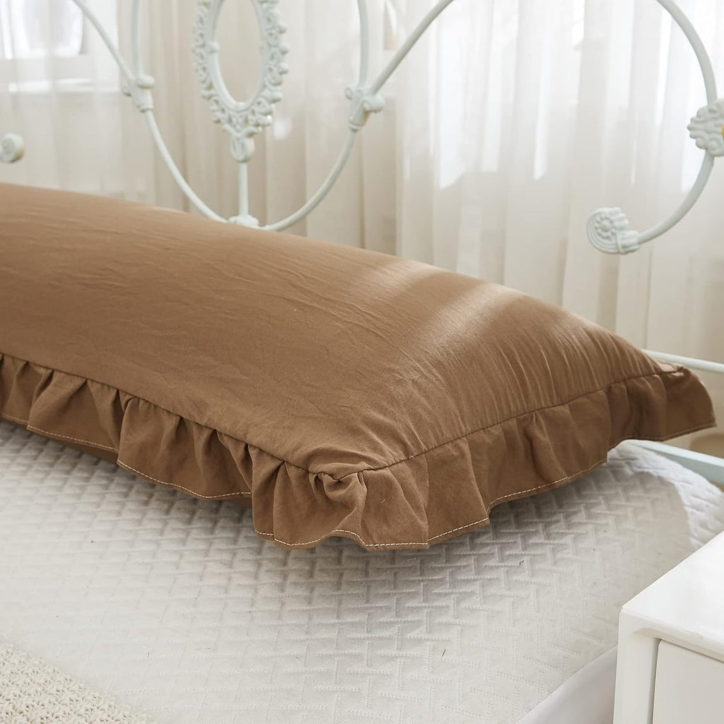Merryword Brown Body Pillow Cover 20x54inches Long Pillowcase Ruffled Pillowcases Shabby Chic Ruffled Fringe Decor Body Ruffled Pillow Sham…