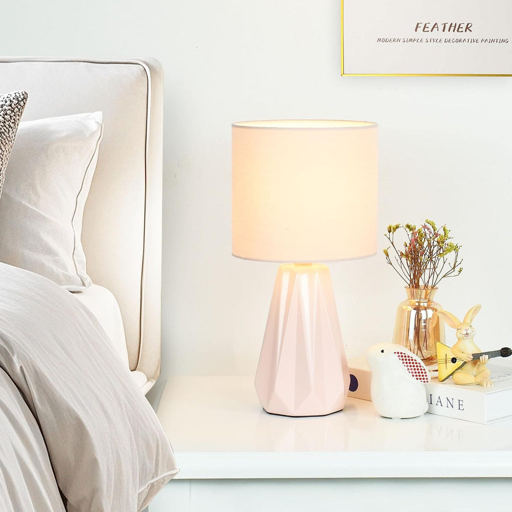 Elisa Light Pink Small Table Lamp for Living Room as Bedside Table Lamp for Bedroom, Modern Ceramic Kids Night Table…