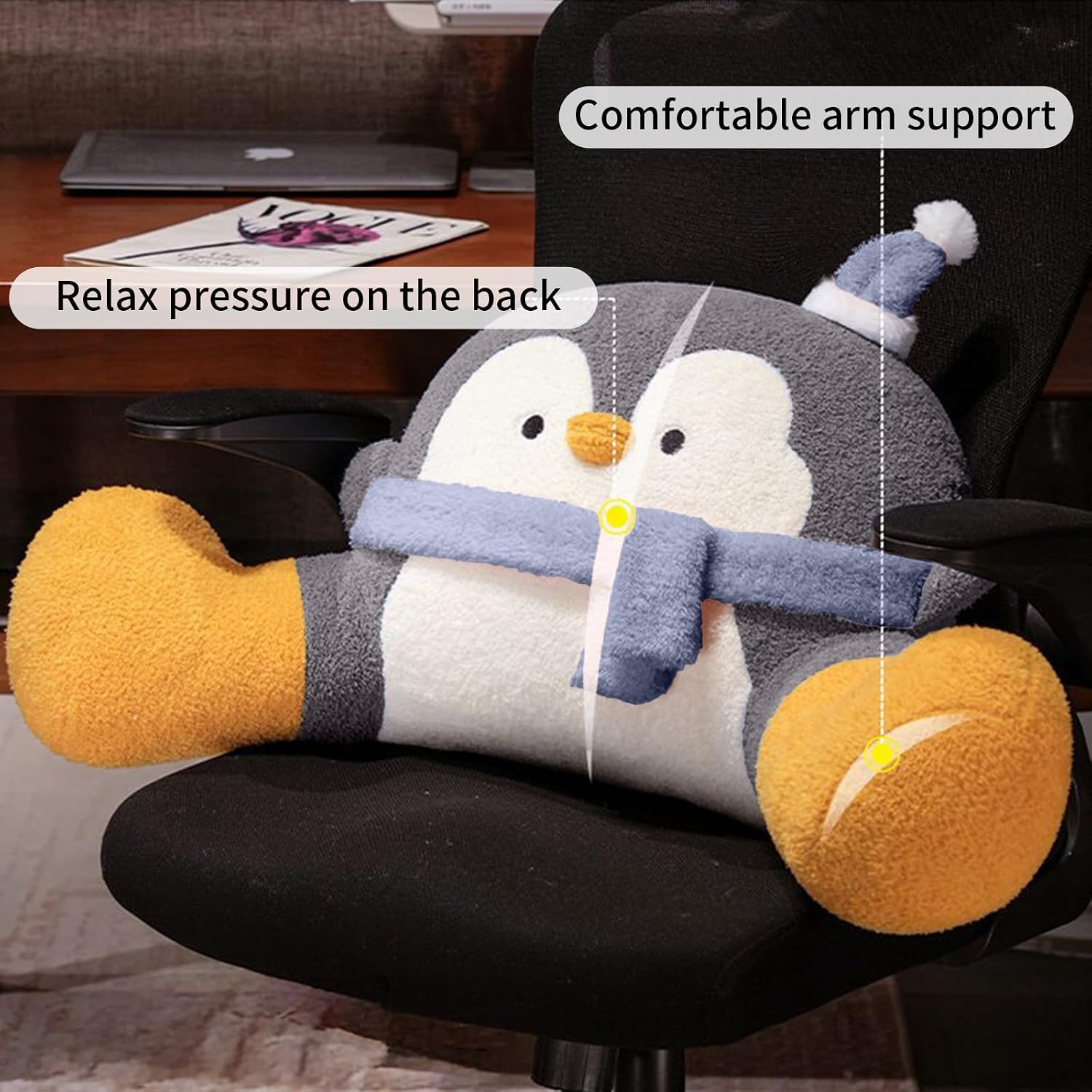 WLLYXUS Reading Pillow for Bed, Backrest Pillow for Sitting in Bed, Back Support Cushion, Penguin Reading Pillow for Sofa (Gray, S: 25…