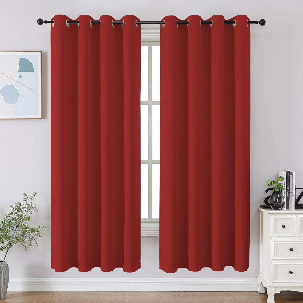 Cucraf Red Blackout Curtains 63 inch Length 2 Panels Set, Room Darkening Drapes for Living Room Bedroom, Thermal Insulated Light Blocking G…