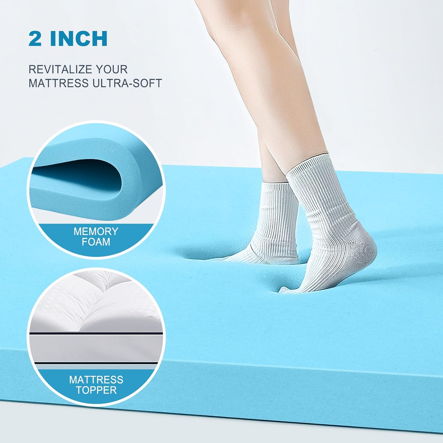 Masvis King Size Dual Layer 4 Inch Memory Foam Mattress Topper, 2 Inch Gel Memory Foam and 2 Inch Cooling Pillow Top Mattress Pad Cover for…