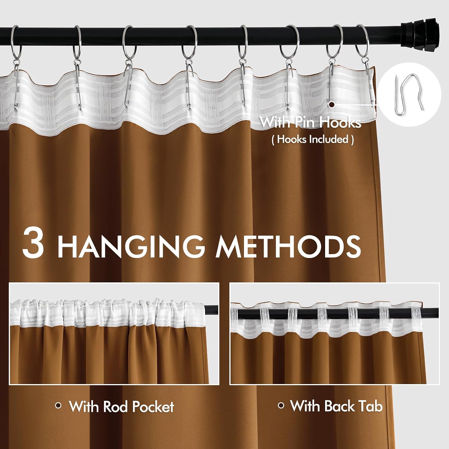 Miulee Golden Brown Back Tab Blackout Curtains 84 Inch Length 2 Panels Set for Living Room Bedroom Privacy, Rod Pocket/Pinch Pleat Thermal…