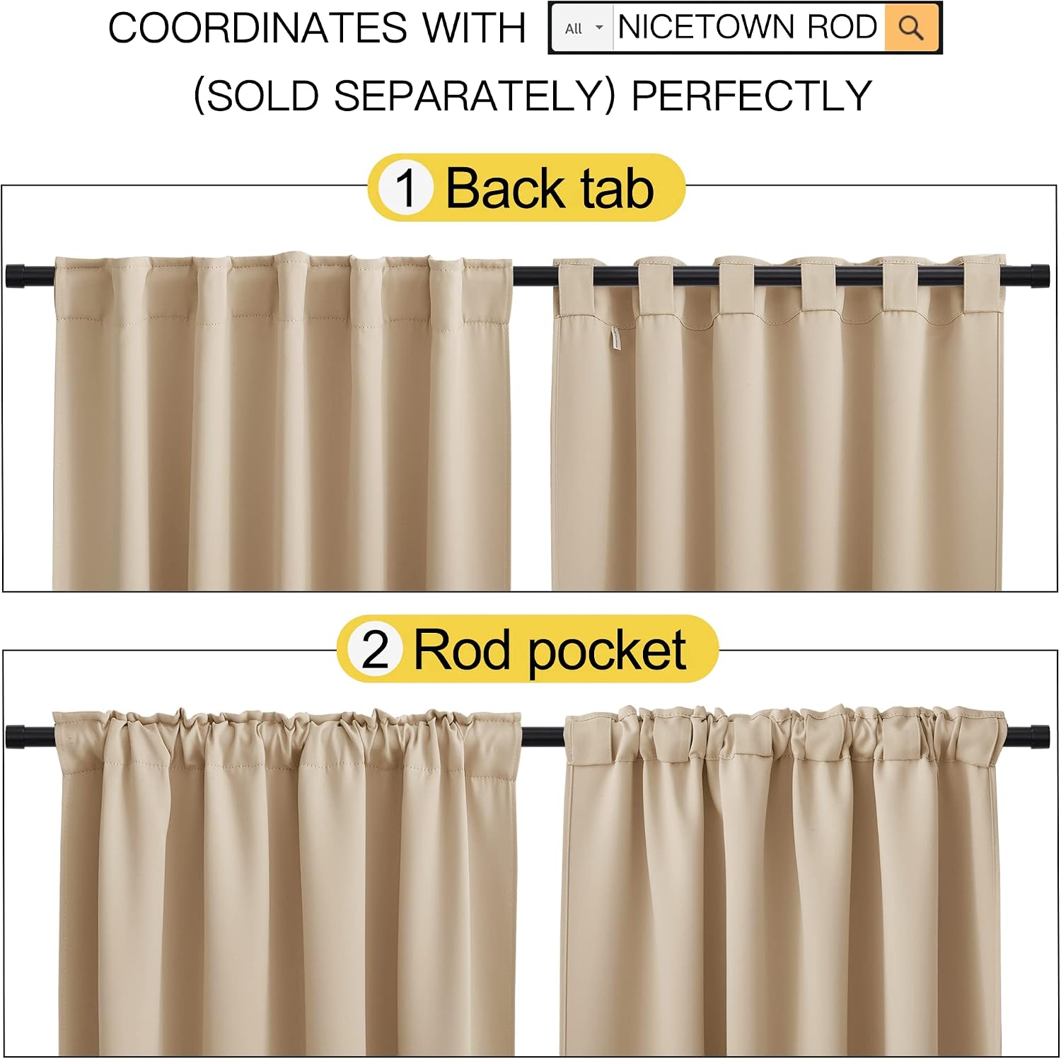 Nicetown Window Treatment Curtains Room Darkening Drapes - (Biscotti Beige Color) 52 Width X 63 Drop Each Panel, 2 Panels Set, Curtains and…