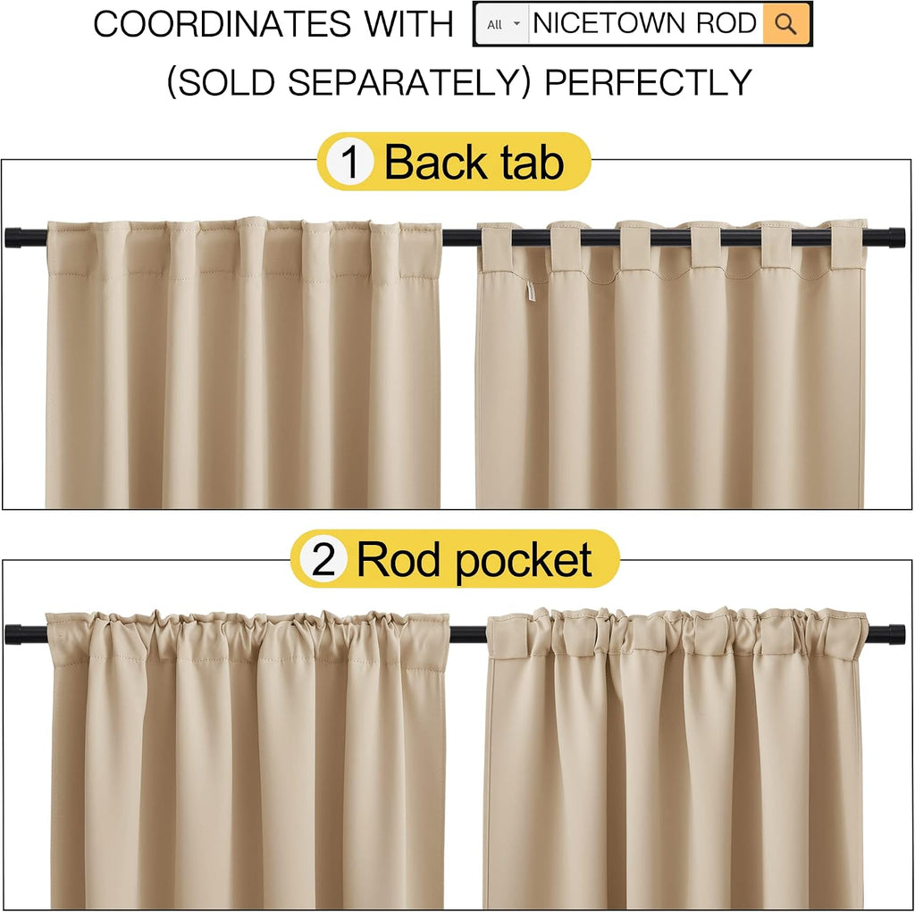 Nicetown Window Treatment Curtains Room Darkening Drapes - (Biscotti Beige Color) 42 Width X 50 Drop Each Panel, 2 Panels Set, Curtains and…