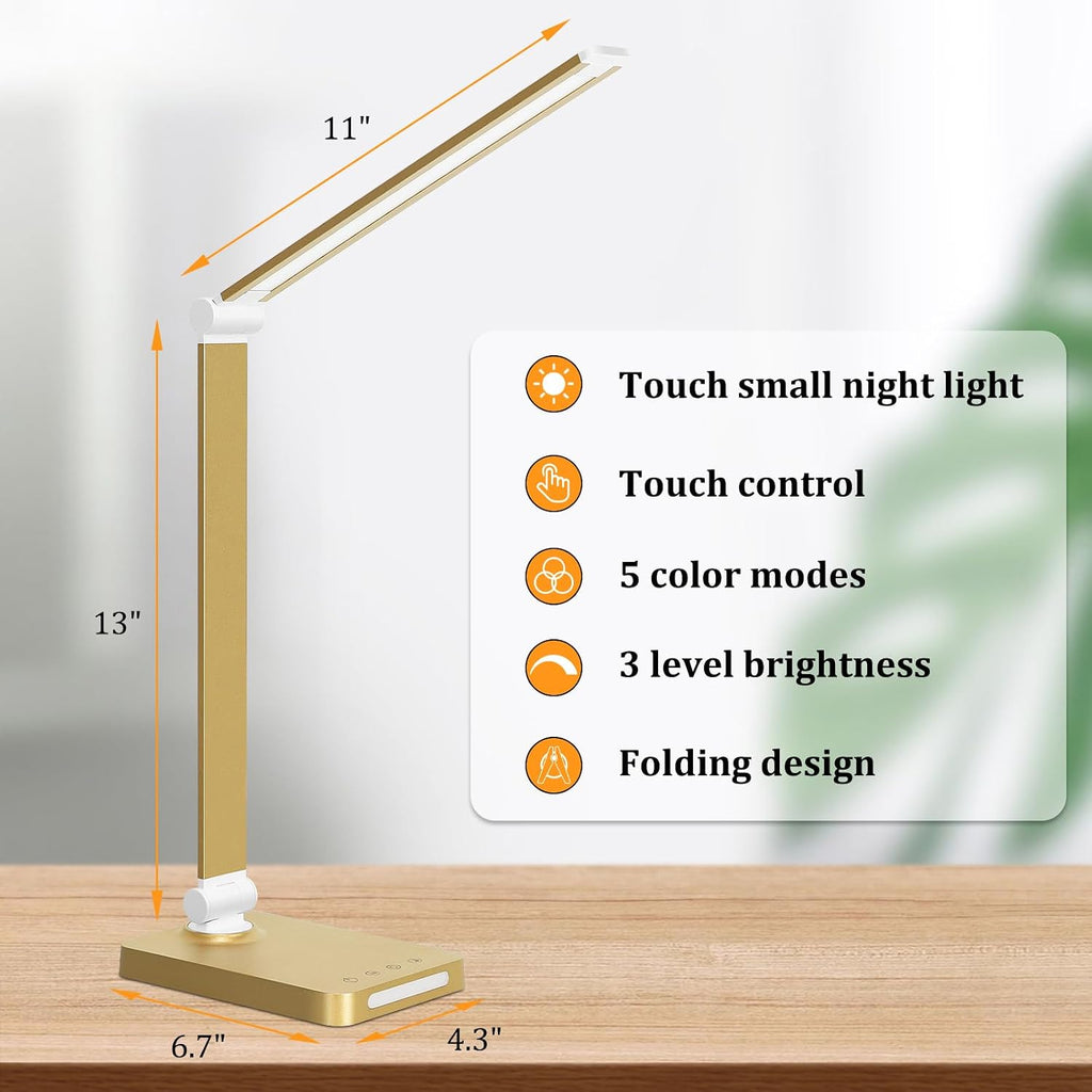 LED Desk Lamp with USB Ports, Touch Desk Lamps for Home Office with 5 Color Modes,3 Brightness Desk Light with Small Night Light, Reading…