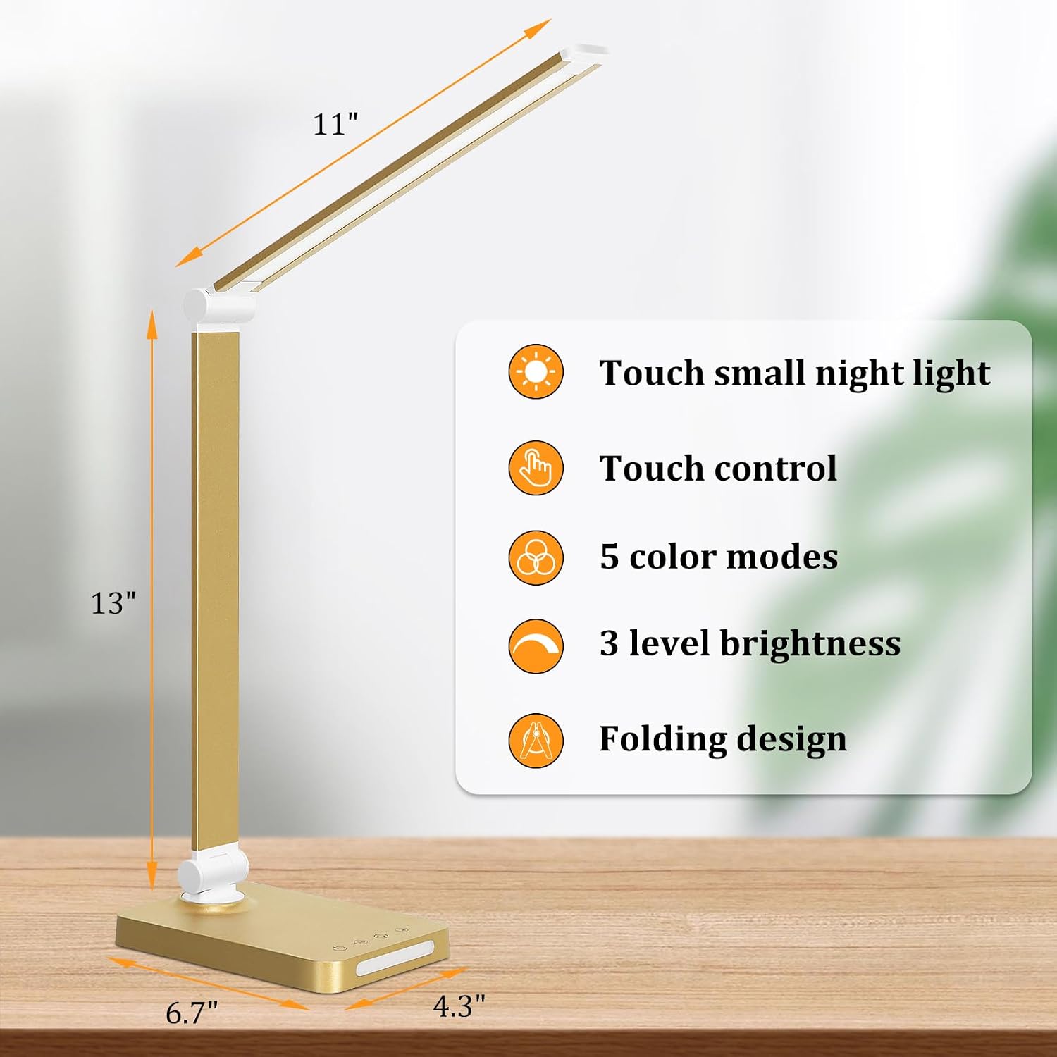 LED Desk Lamp with USB Ports, Touch Desk Lamps for Home Office with 5 Color Modes,3 Brightness Desk Light with Small Night Light, Reading…