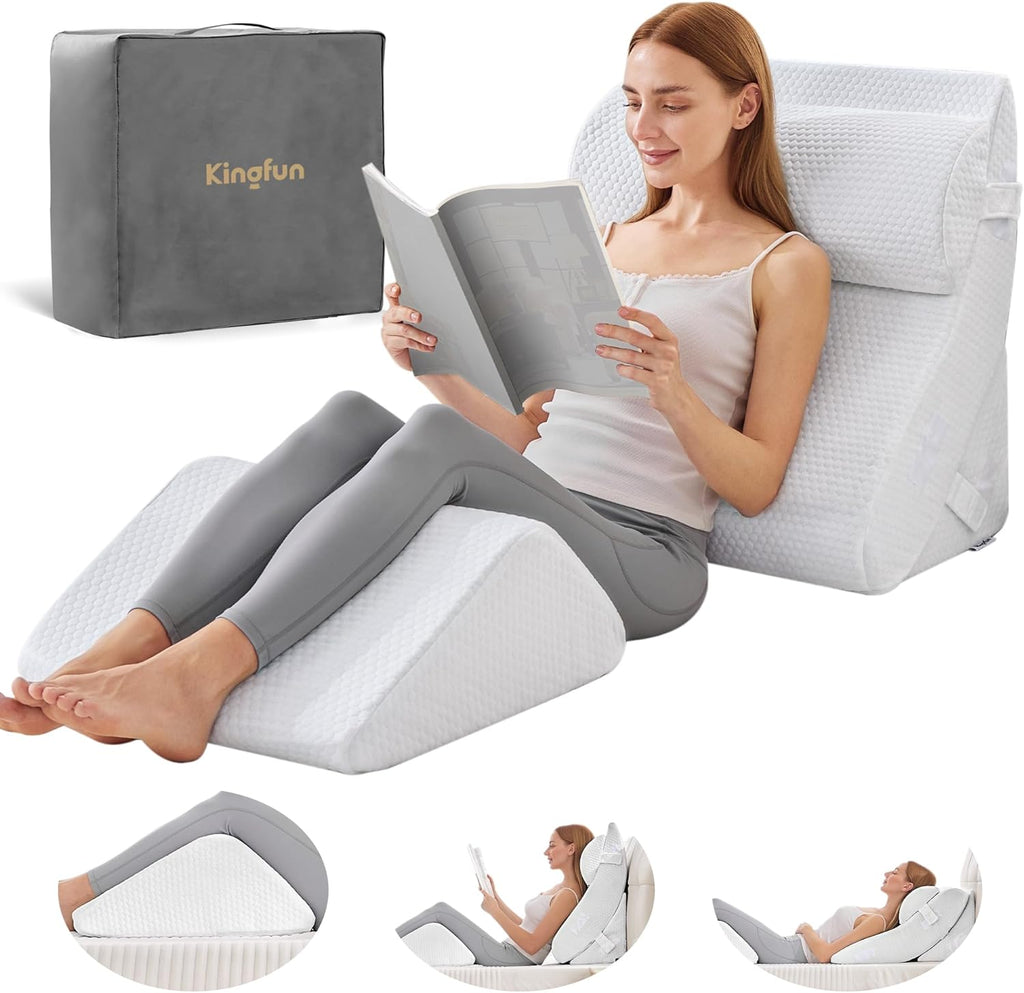 KINGFUN-Anexcitingoption Kingfun 4PCS Orthopedic Bed Wedge Pillow Set for Sleeping, Post Surgery Memory Foam Support Pillows for Back, Neck…