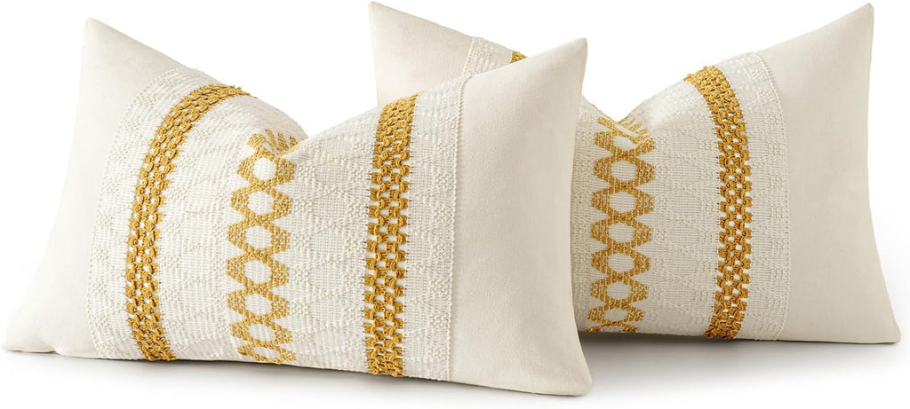 MIULEE Set of 2 Mustard Yellow Boho Decorative Lumbar Pillow Covers 12x20 Inch Farmhouse Rustic Couch Throw Pillows Modern Cotton Cushion…