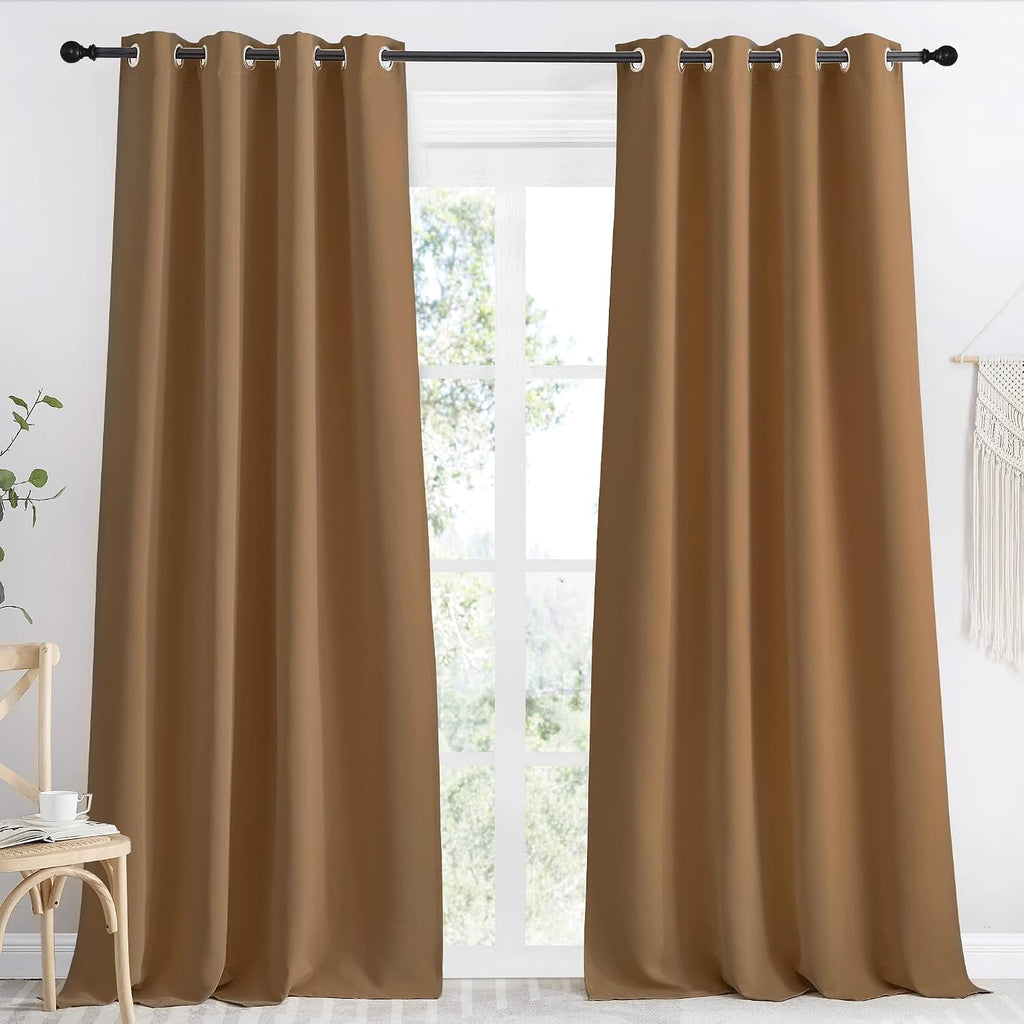 NICETOWN Gold Brown Curtain 96 inch Long, 1 Panel, W55 x L96, Grommet Blackout Thermal Insulated Room Darkening Sound Reducing Window…
