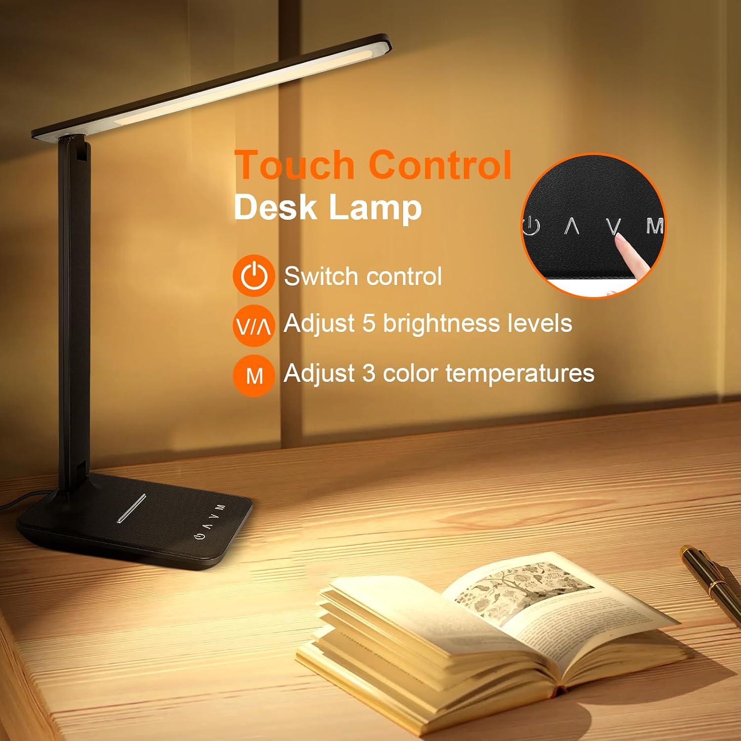 karidi LED Desk Lamp Dimmable Table Lamp with USB Charging Port, 5 Lighting Modes, Sensitive Control, Foldable Portable Desk Light for…