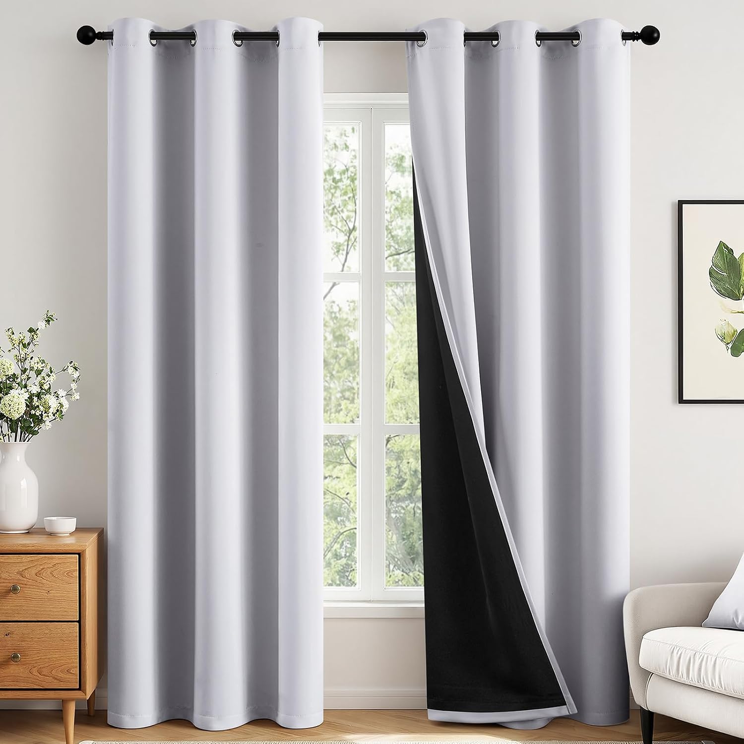 Miulee 100% Blackout Curtains for Bedroom 90 Inch Long, 2 Thick Layers Thermal Insulated Black Out Window Curtains with Black Liner, Noise…