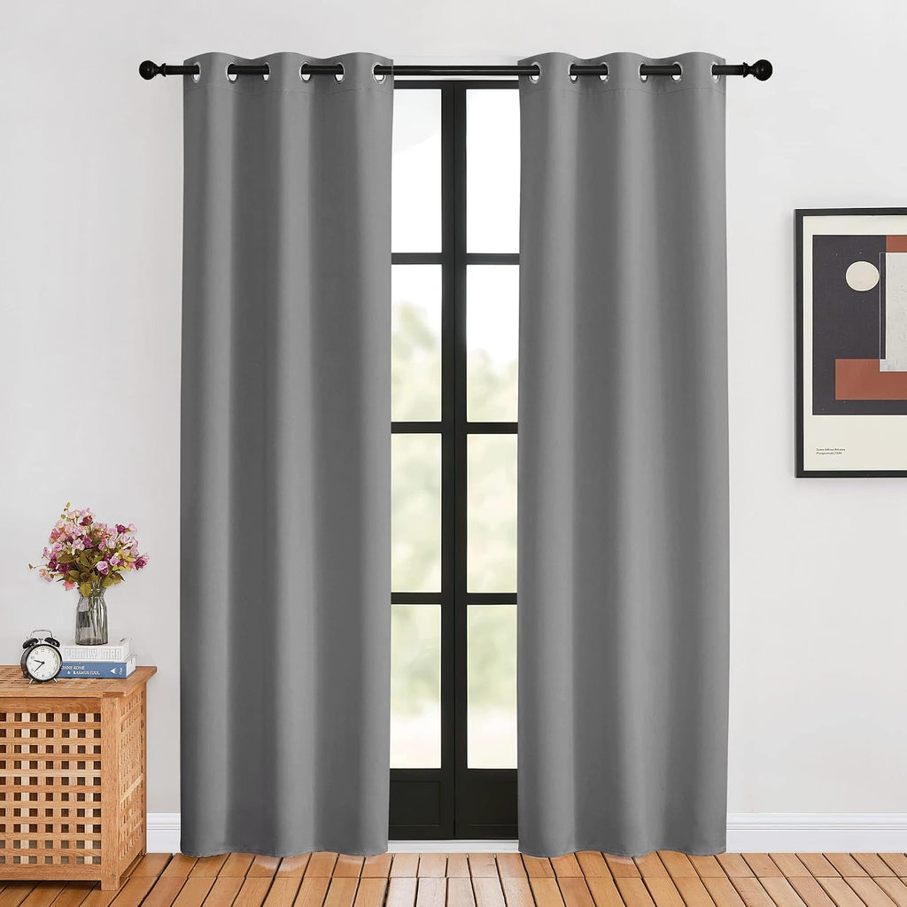 Nicetown Room Darkening Curtains for Living Room, Silver Grey, W34 x L80, 2 Panels, easy maintenance Solid Thermal Insulated Grommet…