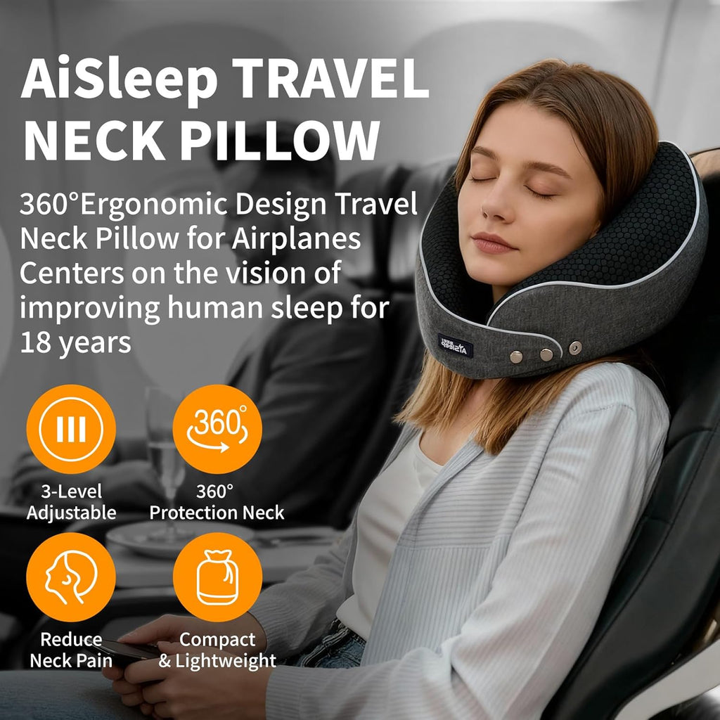Travel Pillow, Memory Foam Neck Pillow Airplane, Travel Pillows for Airplanes, 360o Ergonomic Design Travel Neck Pillow for Travel, Car…