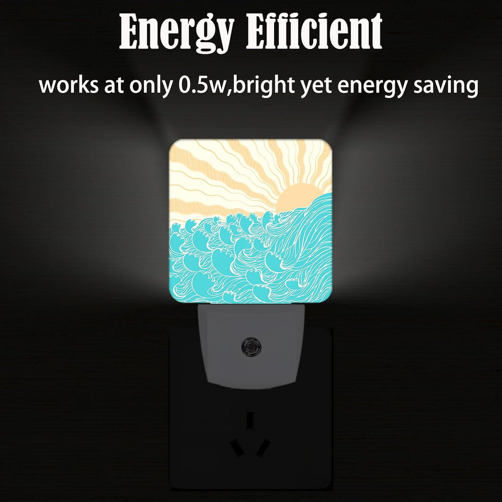 Boho Sea Waves Night Light, Plug-in Nightlights Auto Sensor Night Lamp Dusk-to-Dawn Lamp Home Decor for Nursery Children Girls Boys