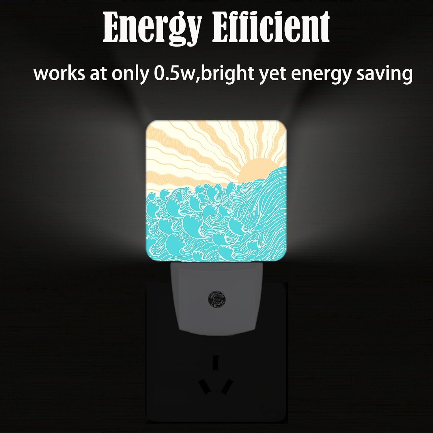Boho Sea Waves Night Light, Plug-in Nightlights Auto Sensor Night Lamp Dusk-to-Dawn Lamp Home Decor for Nursery Children Girls Boys
