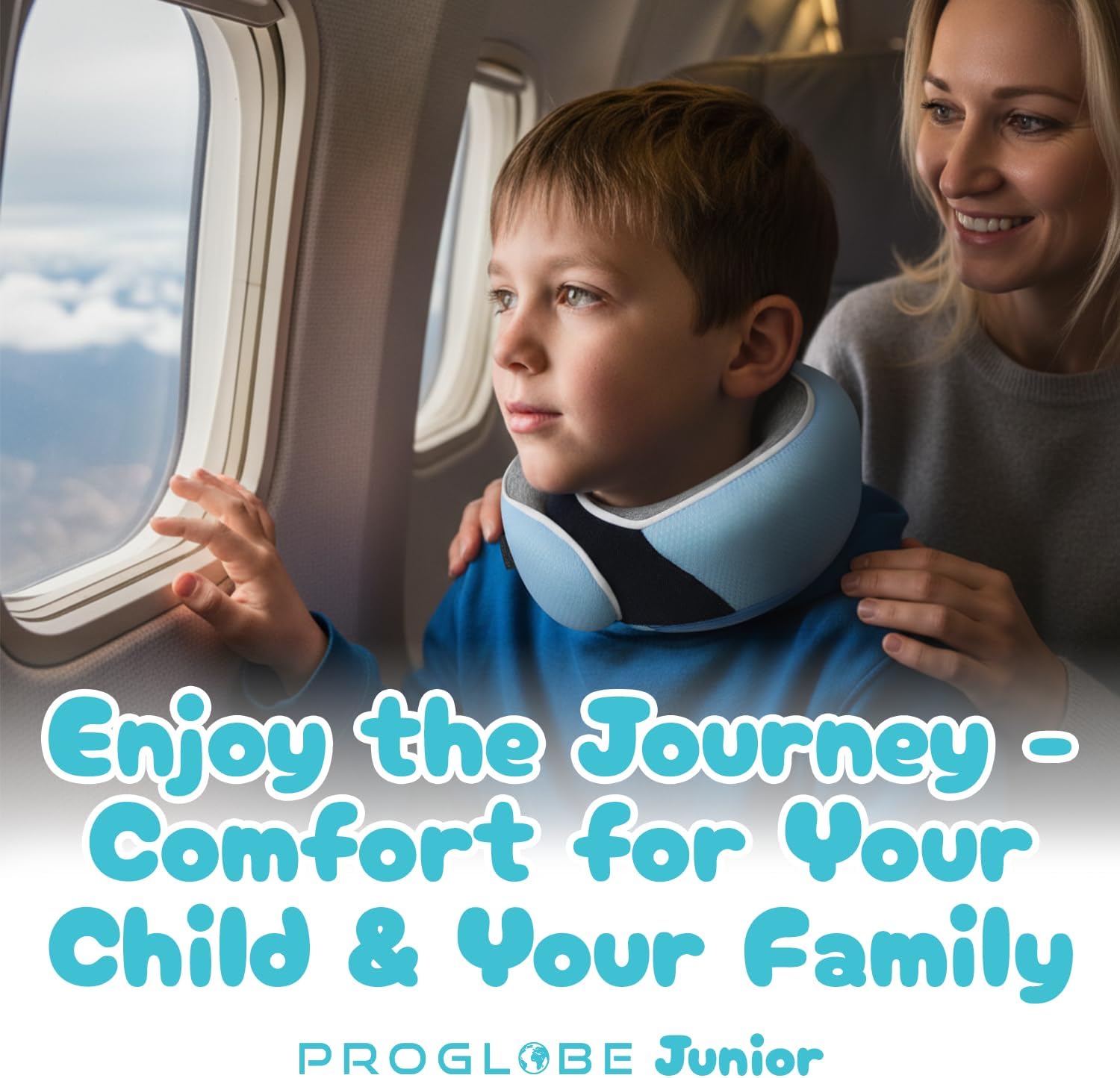 ProGlobe Junior Kids Travel Neck Pillow - Ergonomic Memory Foam Pillow for Airplane, Car, Booster Seat - Soft, Washable, Compact Travel Pil…
