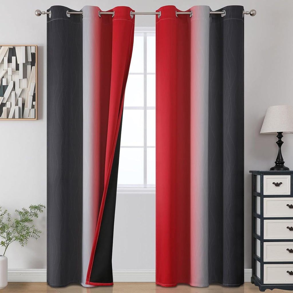 Estelartextiler Estelar Textiler Black and Red Blackout Curtains, 100% Ombre Blackout Curtains for Bedroom, Full Light Blocking Thermal Ins…