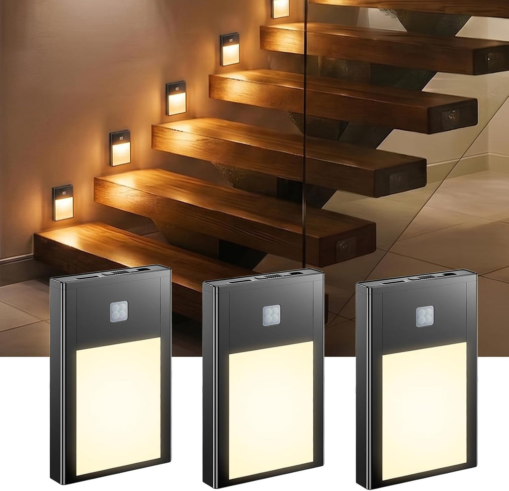 VST Motion Sensor Step Night Lights, Rechargeable Battery Powered Stair Lights with Magnetic Suck Installation for Indoor Bedroom Hallway…
