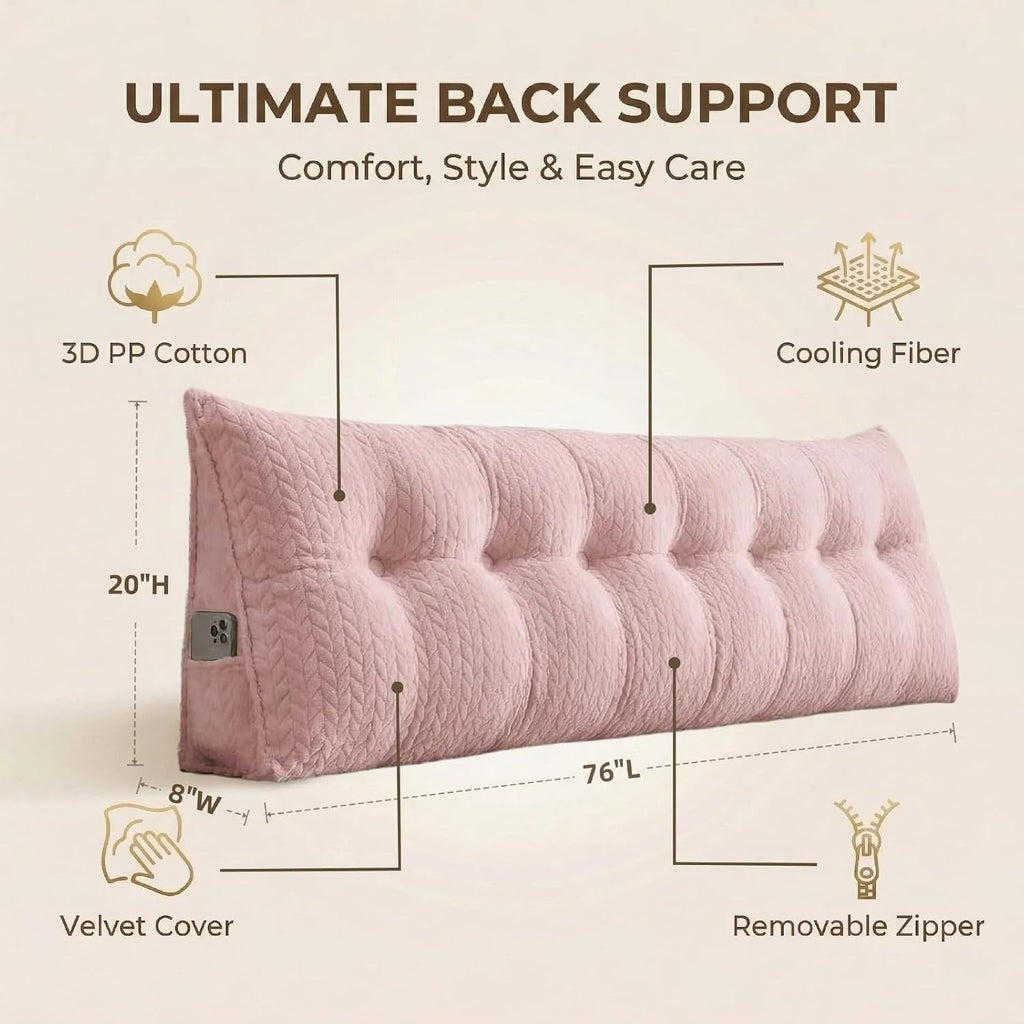 Headboard Pillow King Size, Reading Pillow for Bed, Leaf Pattern Wedge Pillow, Tufted Backrest Support, Headboard Substitute, Pink