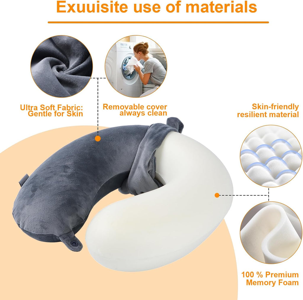Travel Pillow,100% Pure Memory Foam U Shaped Neck Pillow, Super Lightweight Portable Headrest Great for Airplane, Car, Home, Office, Sleeping…