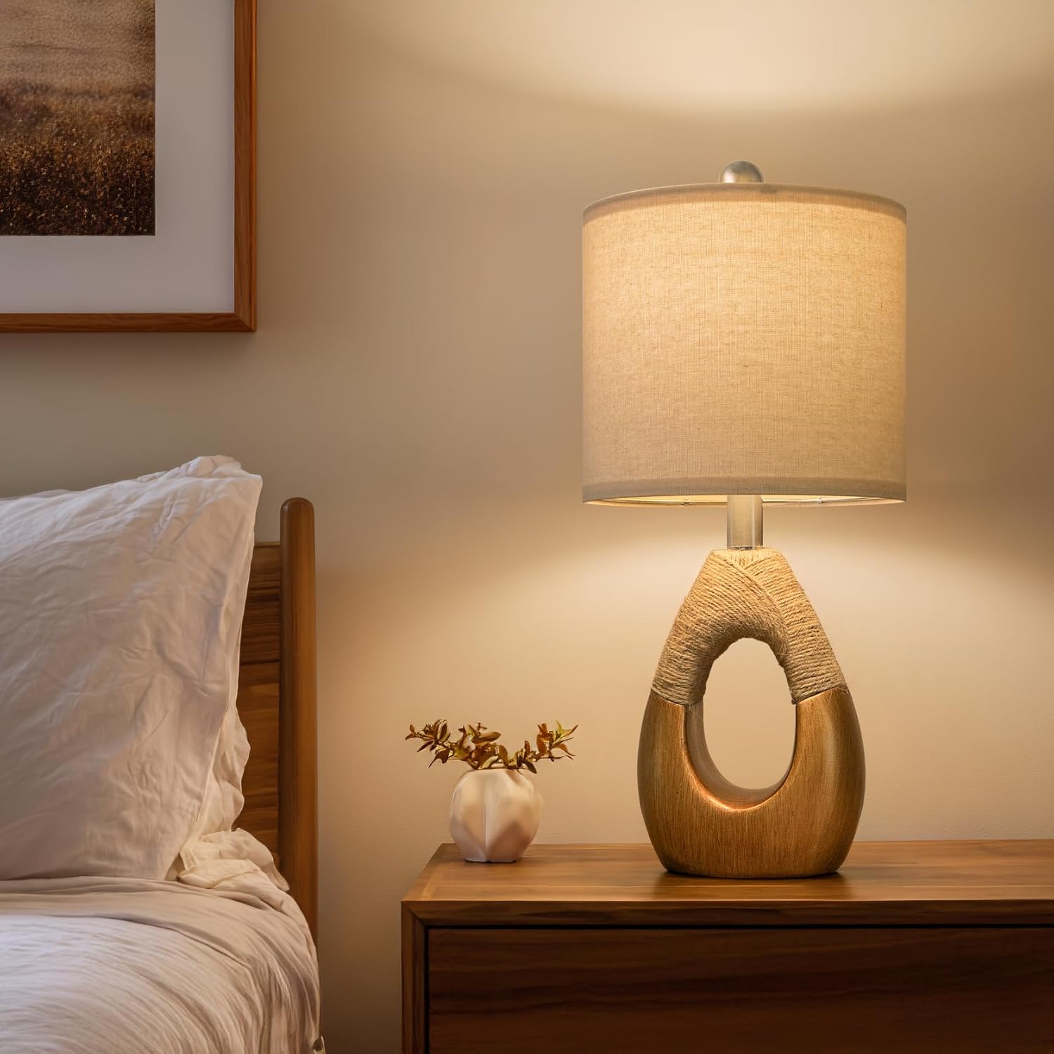 OYEARS 19" Table Lamps Set of 2, Boho Lamps for Living Room, Rustic Bedside Lamps for Bedroom, Farmhouse Rattan Table Lamp, Small Space…