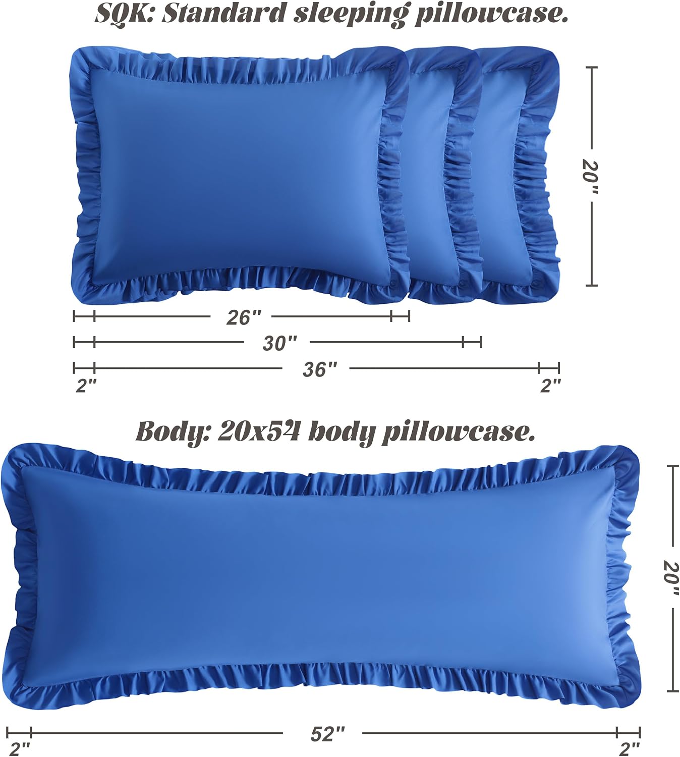 Bedsum Ruffled Pillow Shams Standard 20x26 Set of 2, Brushed Microfiber Pillowcases with Envelope Closure, Soft Wrinkle-Resistant, Royal Bl…