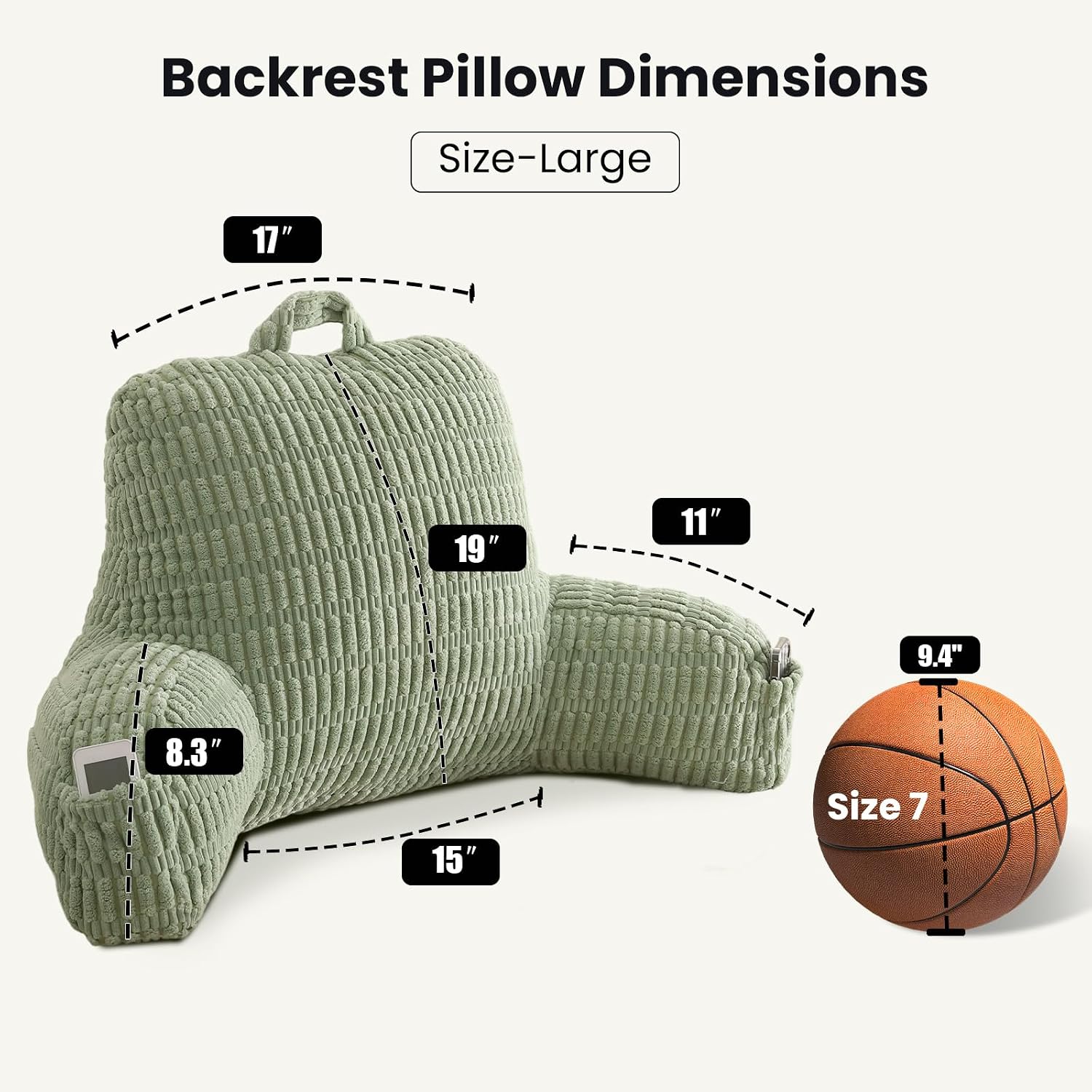 Pajeo Extra Large Sitting Pillow for Bed,19" Reading Pillow for Sitting Up with Arms, Oeko-TEX Certified Sturdy Backrest for Couch & Floor S…