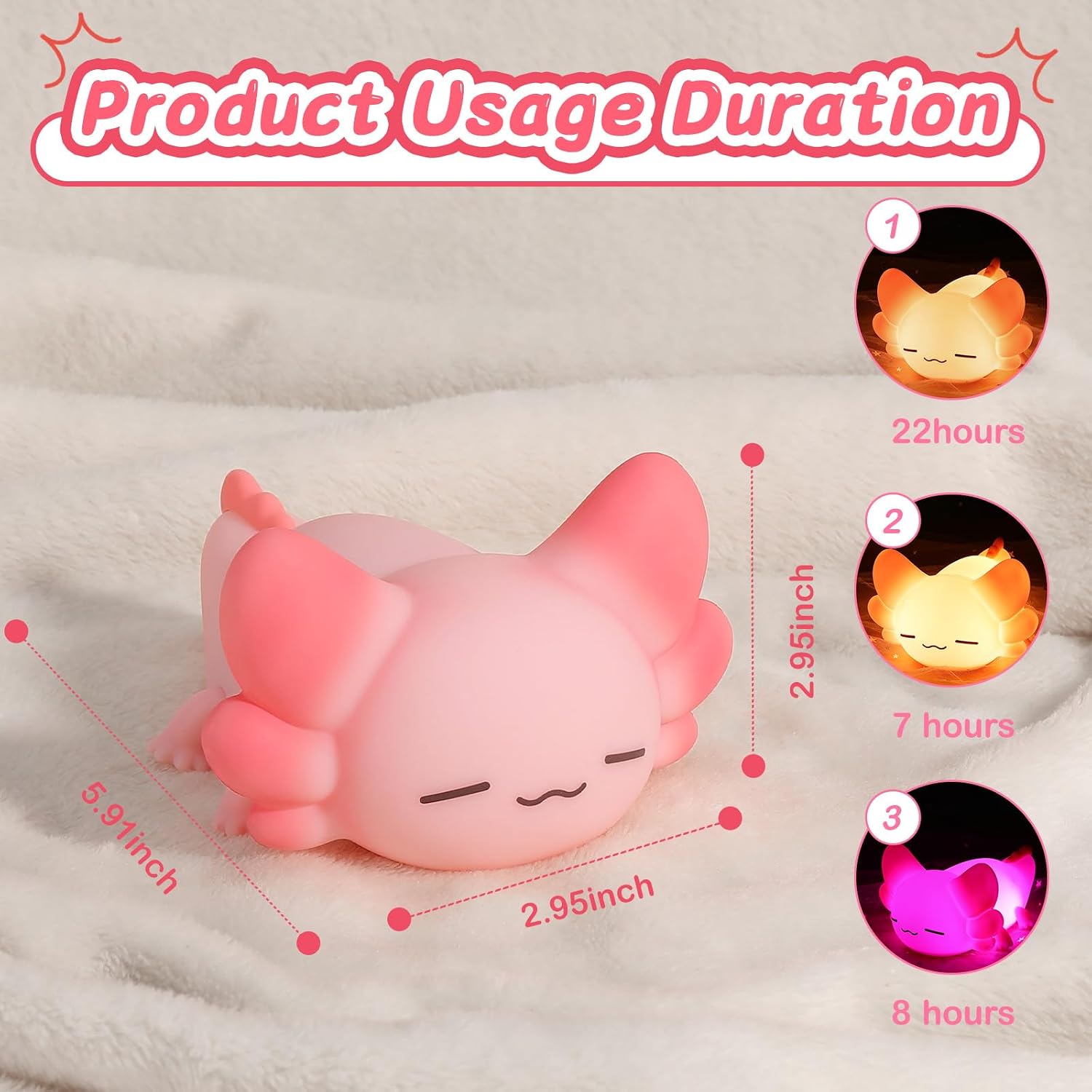 LOVERUIS Axolotl Gifts Baby Girl Colorful Squishy Night Light for Kids with Timer Cute Decorations for Bedroom Lamp Night Lights