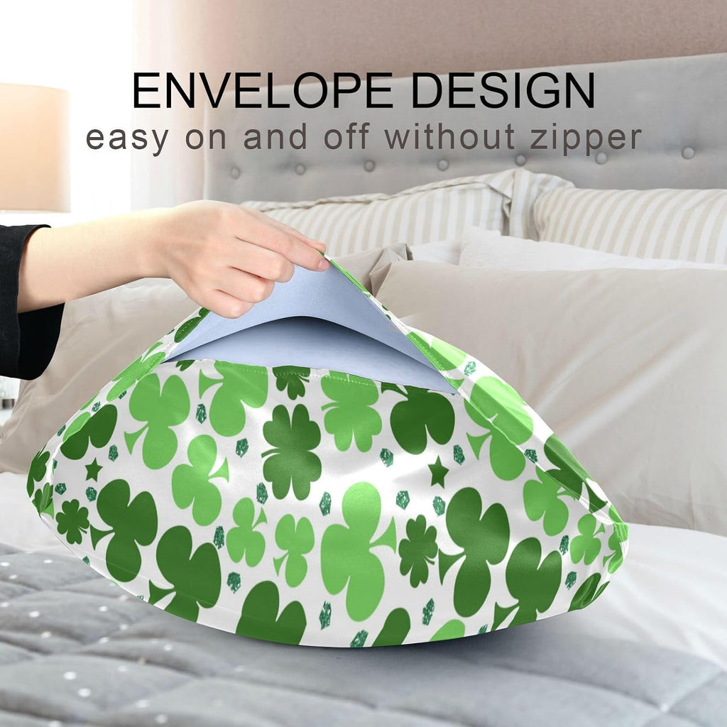 YETTASBIN St. Patrick's Day Clover Satin Pillowcase, Soft Breathable Silk Pillow Case with Envelope Closure for Hair and Skin, Standard…