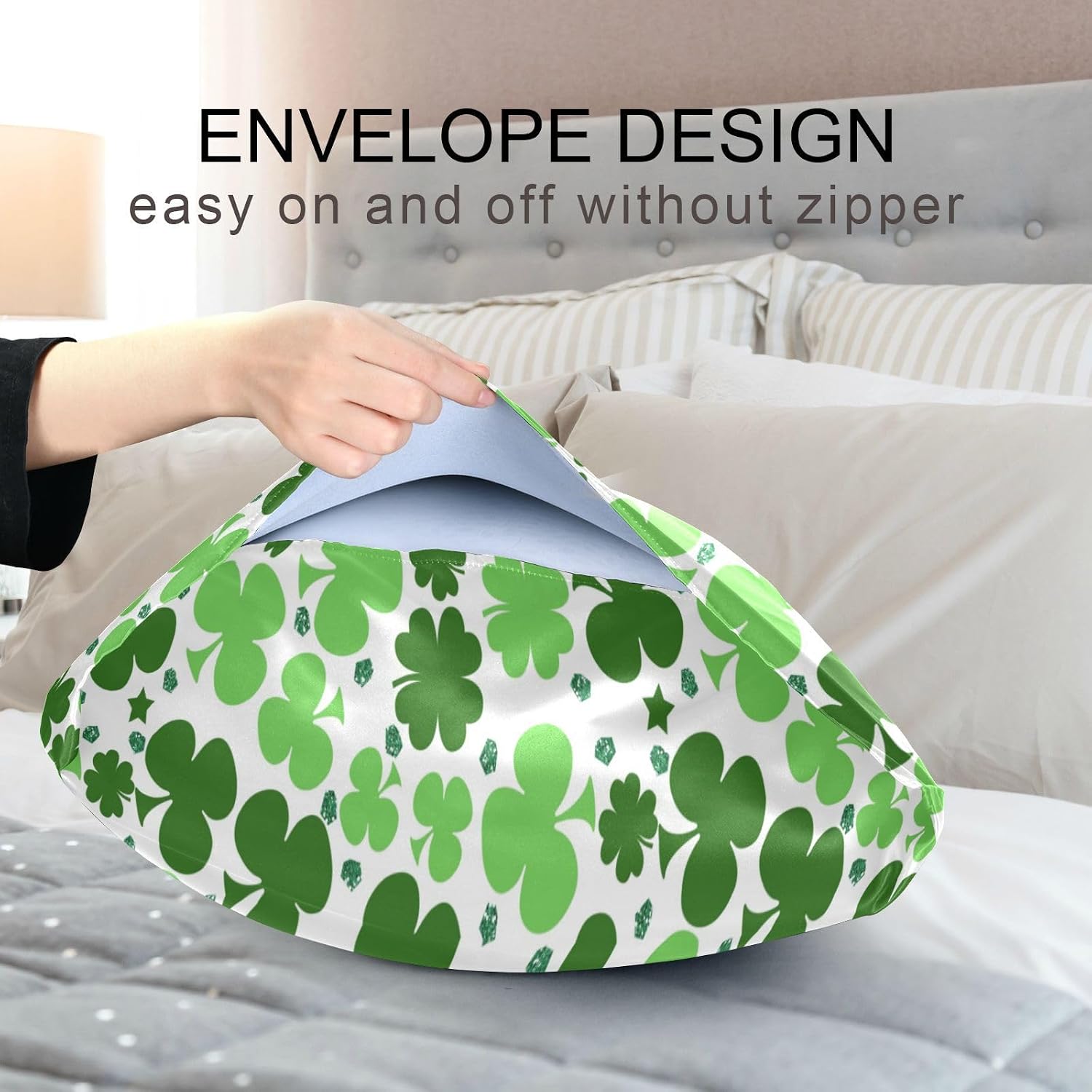 YETTASBIN St. Patrick's Day Clover Satin Pillowcase, Soft Breathable Silk Pillow Case with Envelope Closure for Hair and Skin, Standard…