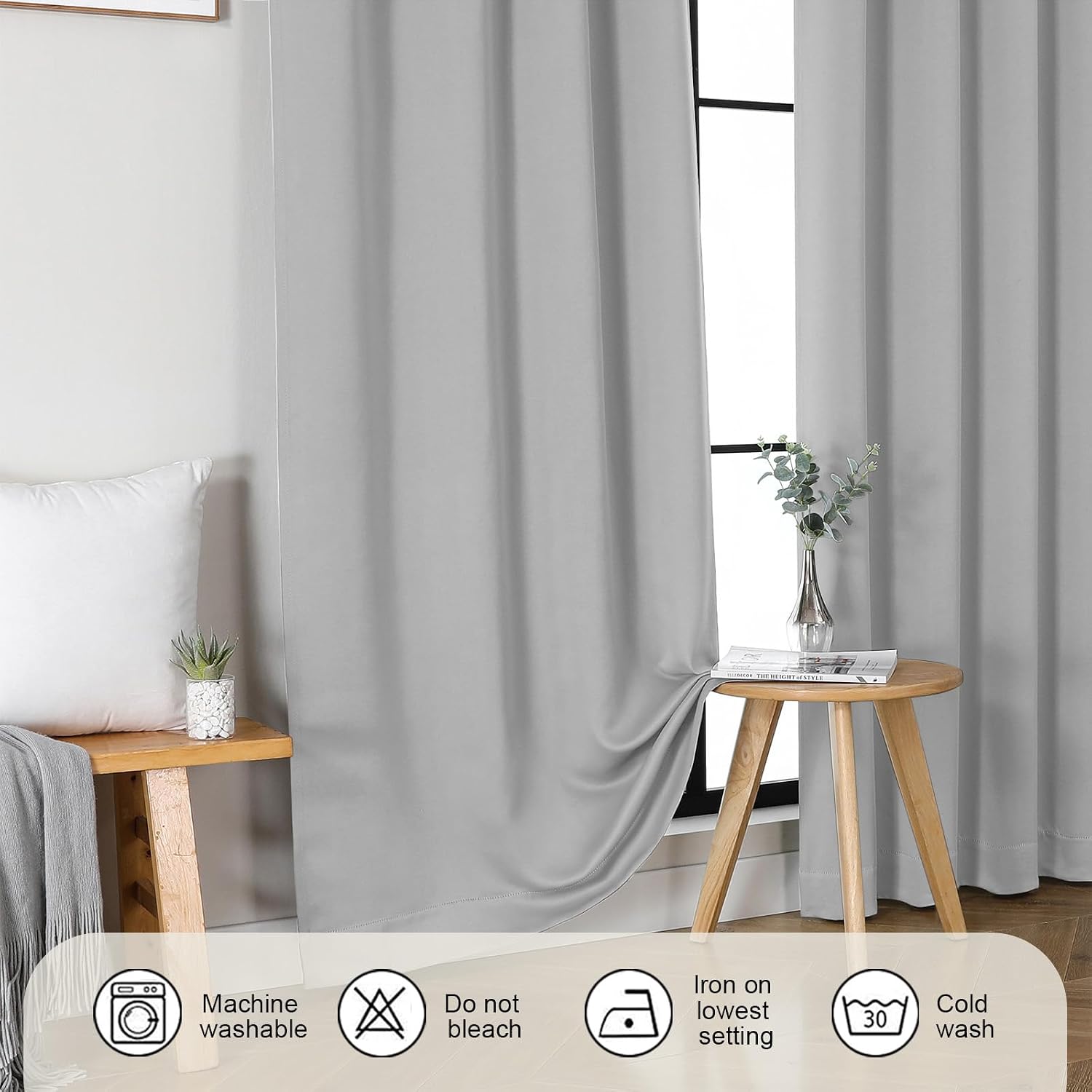 Gwine Silver Grey Blackout Curtains for Living Room 72 inches Long, Noise Reducing Room Darkening Window Treatment Curtains for Bedroom…