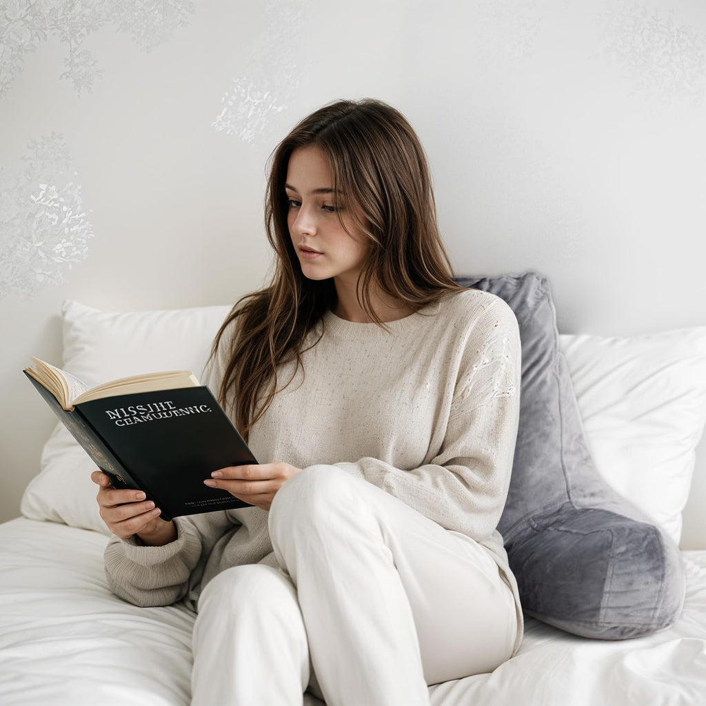 OAISZ Reading Pillow for Sitting in Bed Adult, Reading Pillow with Shredded Memory Foam (Grey, X-Large)