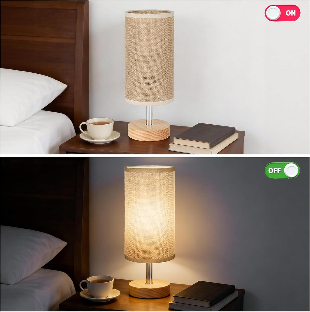 Bedside Table Lamps, Table Lamp for Bedroom, Lamps for Night Stands with Linen Lampshades, Small Table Lamp for Living Room, Office (Bulb…