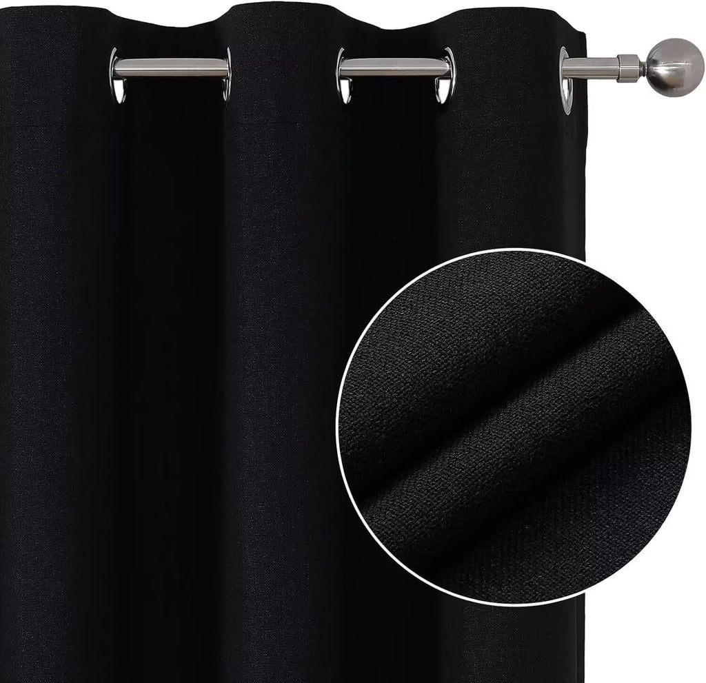Joydeco Blackout Curtains 84 Inch Length, 1 Panel for Bedroom, Thermal Insulated Linen Black Out Curtains with Grommets (100x84)