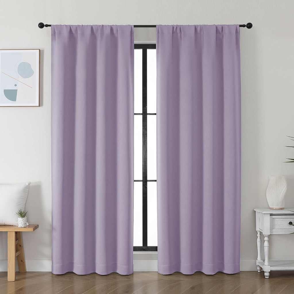 Simplebrand Ava Lilac Blackout Curtains for Bedroom 72 Inch Length 2 Panels Set, Privacy Thermal Insulated Rod Pocket Window Curtains for P…